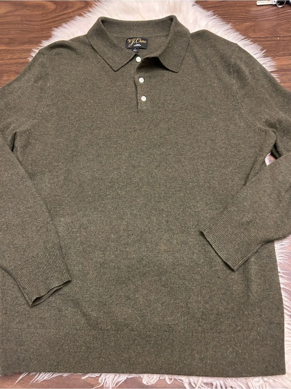 J.CREW 100% Cashmere Collared Polo Sweater In Olive $228